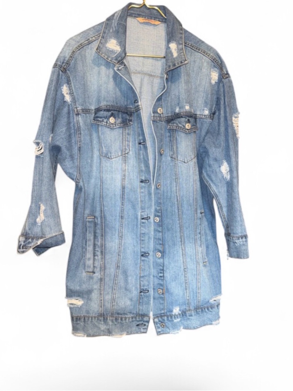Highway Distressed Light Blue Longline Denim Jacket - Casual Layering